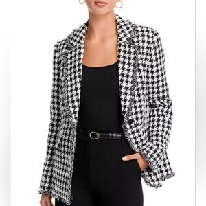 NWT TAHARI HOUNDSTOOTH BOUCLE BLAZER Womens Size 4 Petite Classic White/Black
